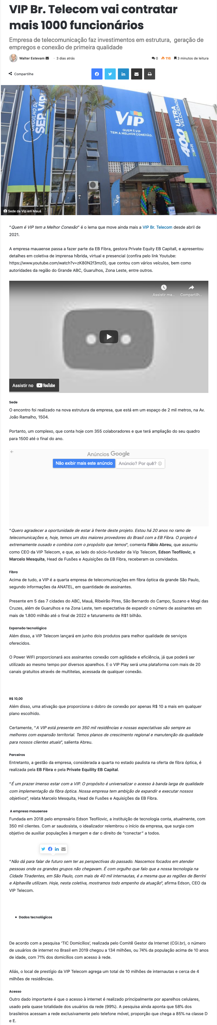 VIP Br. Telecom vai contratar mais 1000 funcionários